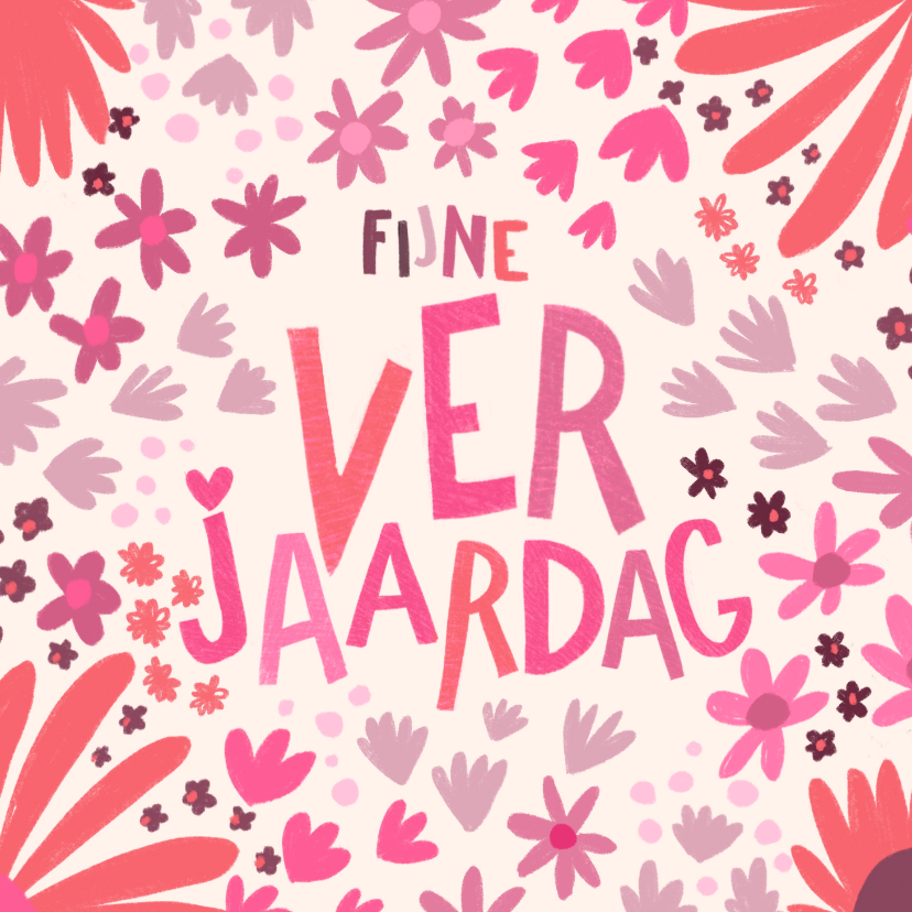 Verjaardagskaarten - Verjaardagskaart Roze/paars palet bloemen vierkant