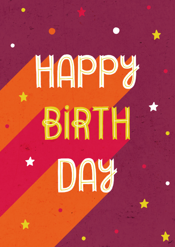 Verjaardagskaarten - Verjaardagskaart roze retro typografisch met sterren