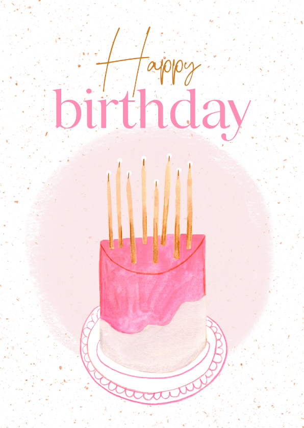 Verjaardagskaarten - Verjaardagskaart roze taart happy birthday vrouw