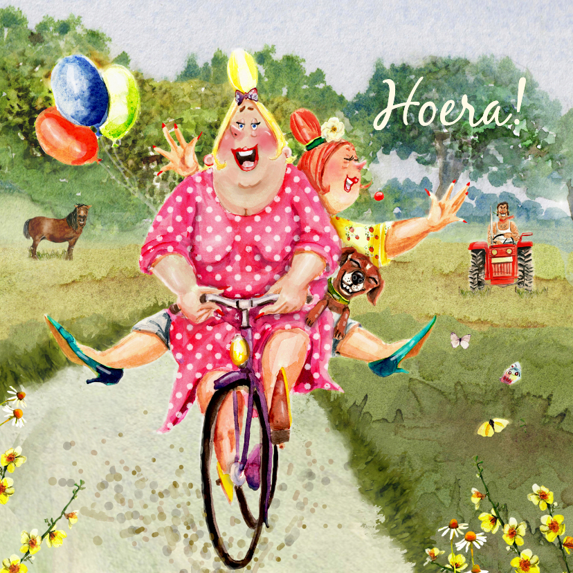 Verjaardagskaart samen op de fiets op weg naar de jarige! - Verjaardagskaarten Verjaardagskaarten - Verjaardagskaart samen op de fiets op weg naar de jarige!