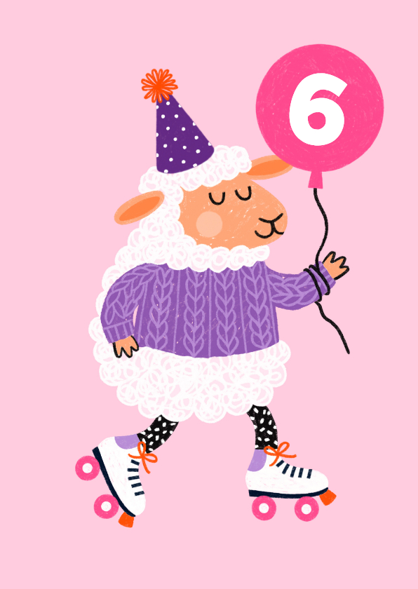 Verjaardagskaart schaap feestmuts roze - Verjaardagskaarten Verjaardagskaarten - Verjaardagskaart schaap feestmuts roze