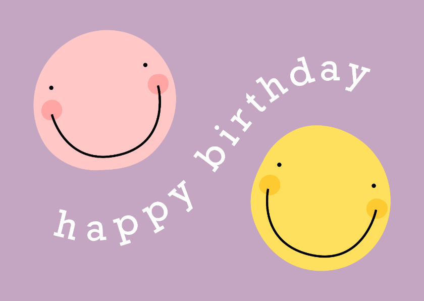 Verjaardagskaarten - Verjaardagskaart smileys lila happy birthday