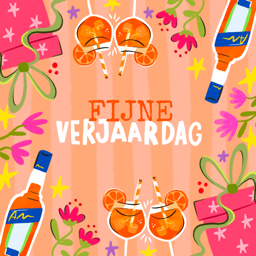 Verjaardagskaarten - Verjaardagskaart spritz cadeau en bloemen