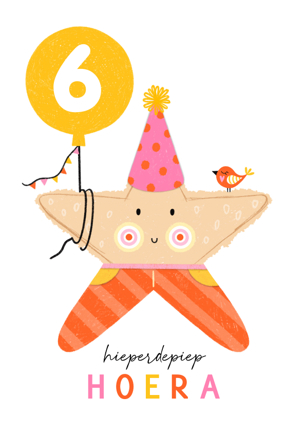 Verjaardagskaarten - Verjaardagskaart ster met feestmuts
