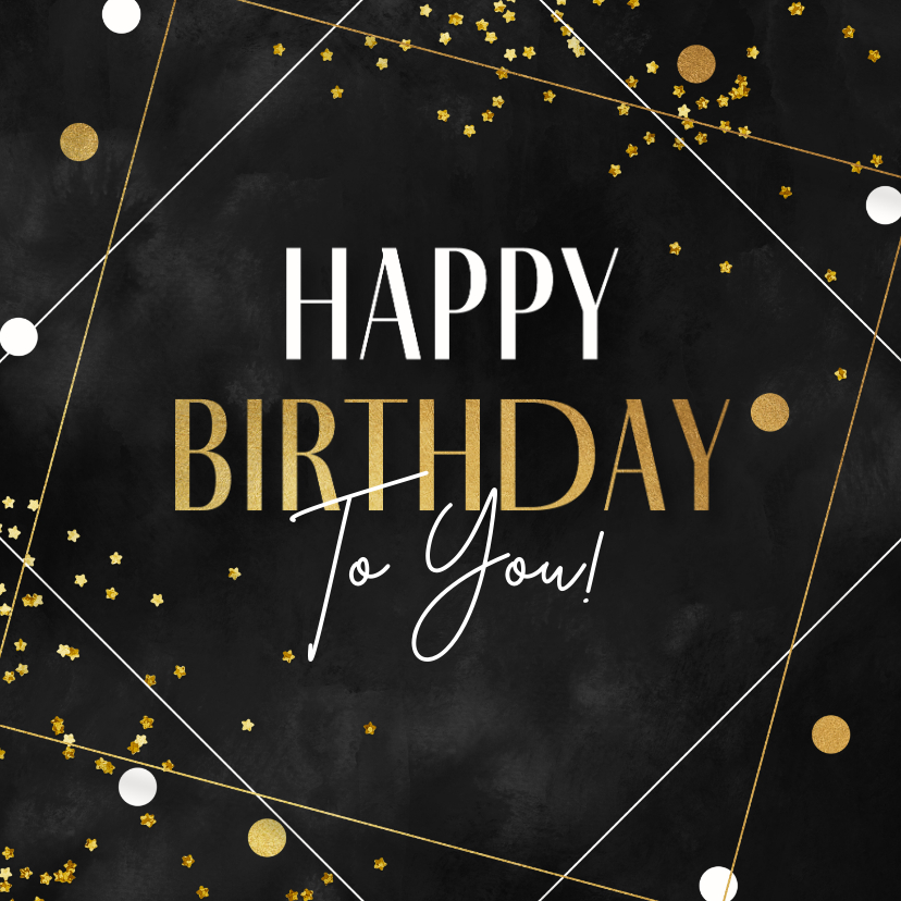 Verjaardagskaart stoer stijlvol goud confetti happy birthday - Verjaardagskaarten Verjaardagskaarten - Verjaardagskaart stoer stijlvol goud confetti happy birthday