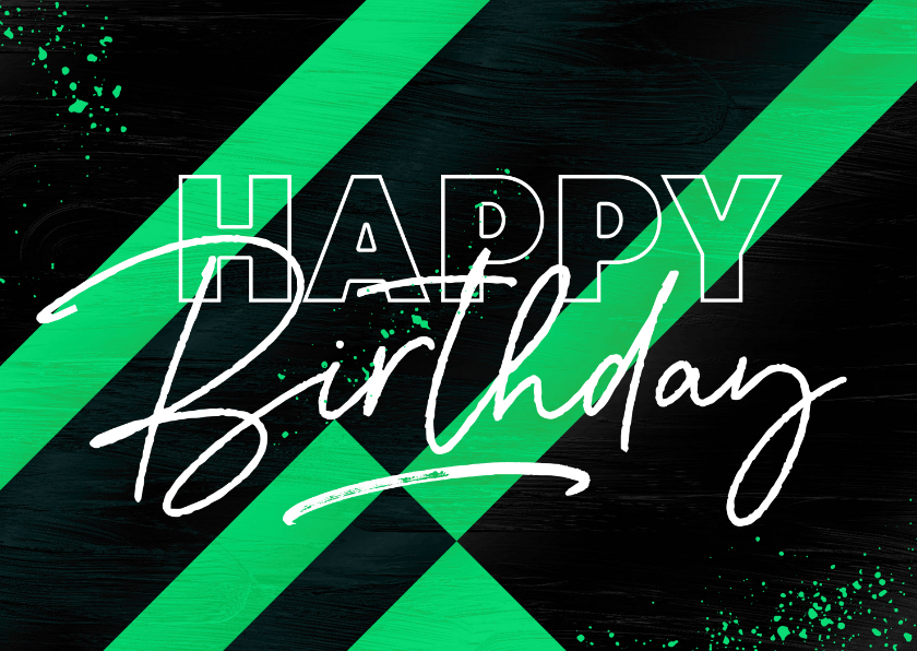 Verjaardagskaarten - Verjaardagskaart stoer zwart groen foto spetters birthday