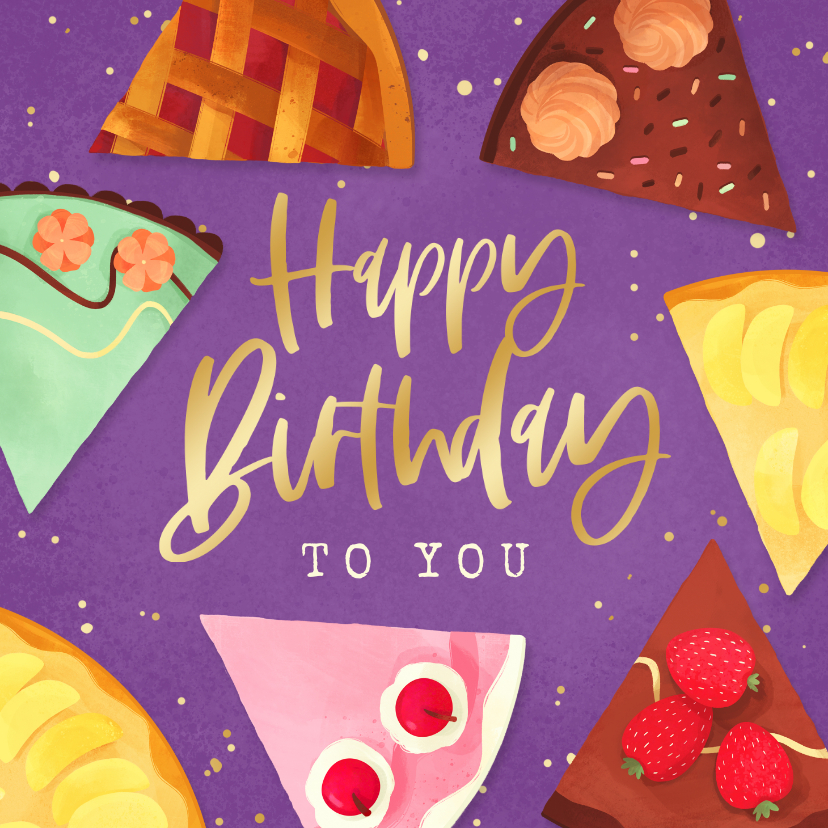Verjaardagskaarten - Verjaardagskaart taart cake confetti happy birthday