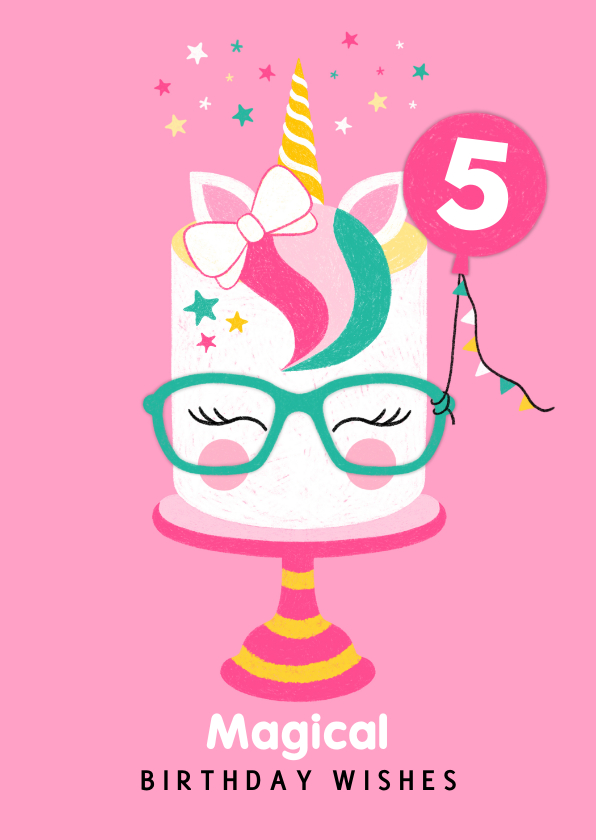 Verjaardagskaarten - Verjaardagskaart taart unicorn roze 