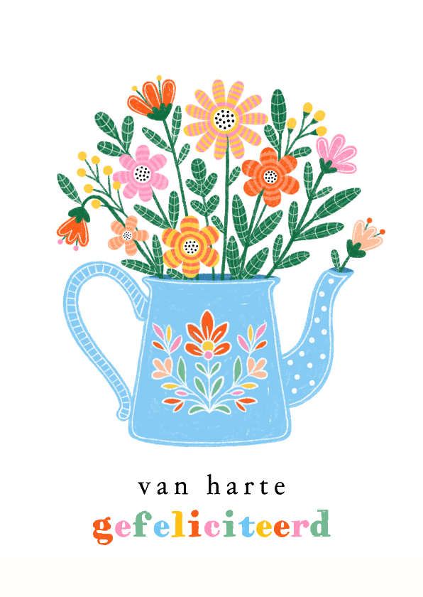 Verjaardagskaarten - Verjaardagskaart theepot bloemen blauw