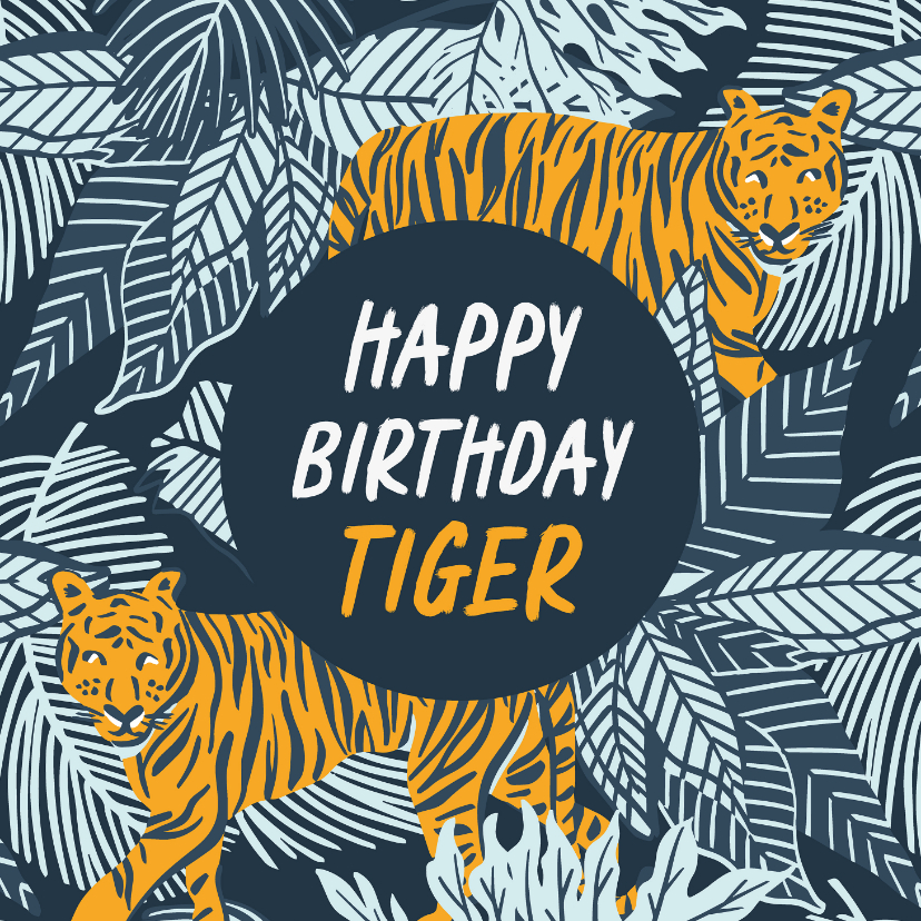Verjaardagskaarten - Verjaardagskaart tijgers in jungle