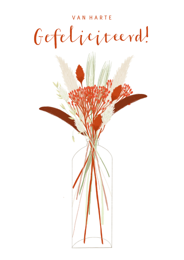 Verjaardagskaart trendy met rood droogbloemen boeket - Verjaardagskaarten Verjaardagskaarten - Verjaardagskaart trendy met rood droogbloemen boeket