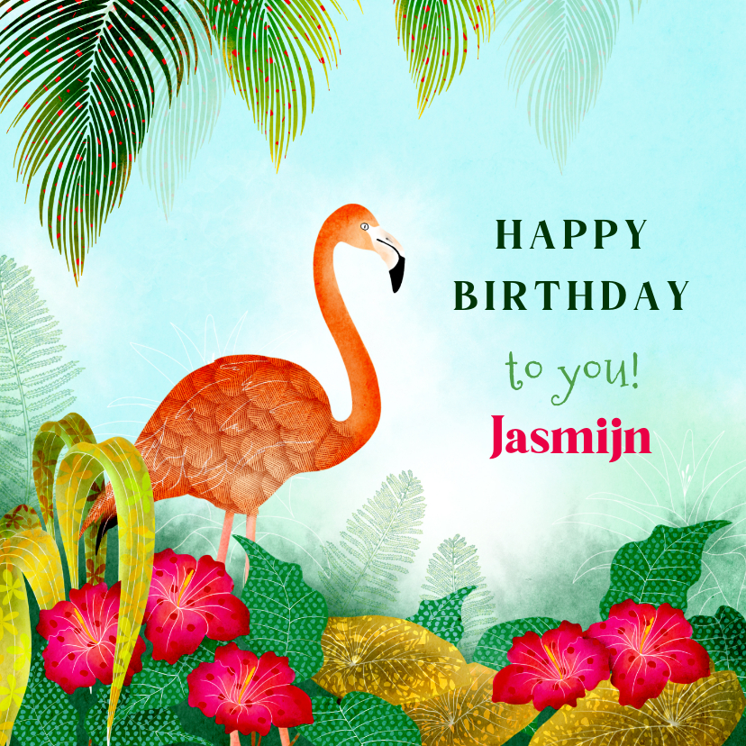 Verjaardagskaarten - Verjaardagskaart tropical met flamingo