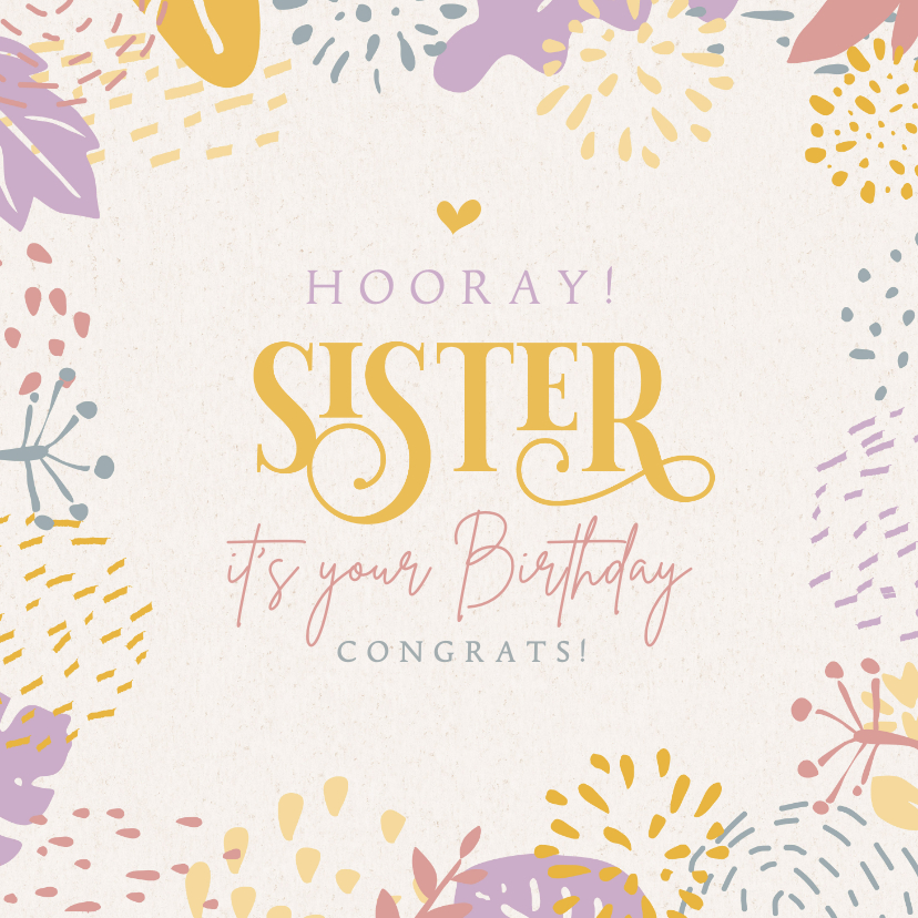 Verjaardagskaarten - Verjaardagskaart tropische feestelijke flora jarige zus