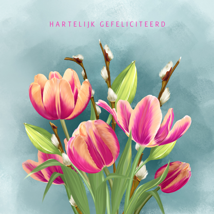 Verjaardagskaarten - Verjaardagskaart tulpen roze-zalmkleurig