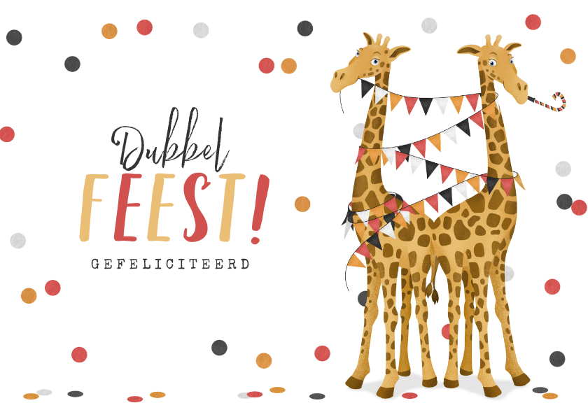 Verjaardagskaarten - Verjaardagskaart tweeling dubbel feest giraffen 