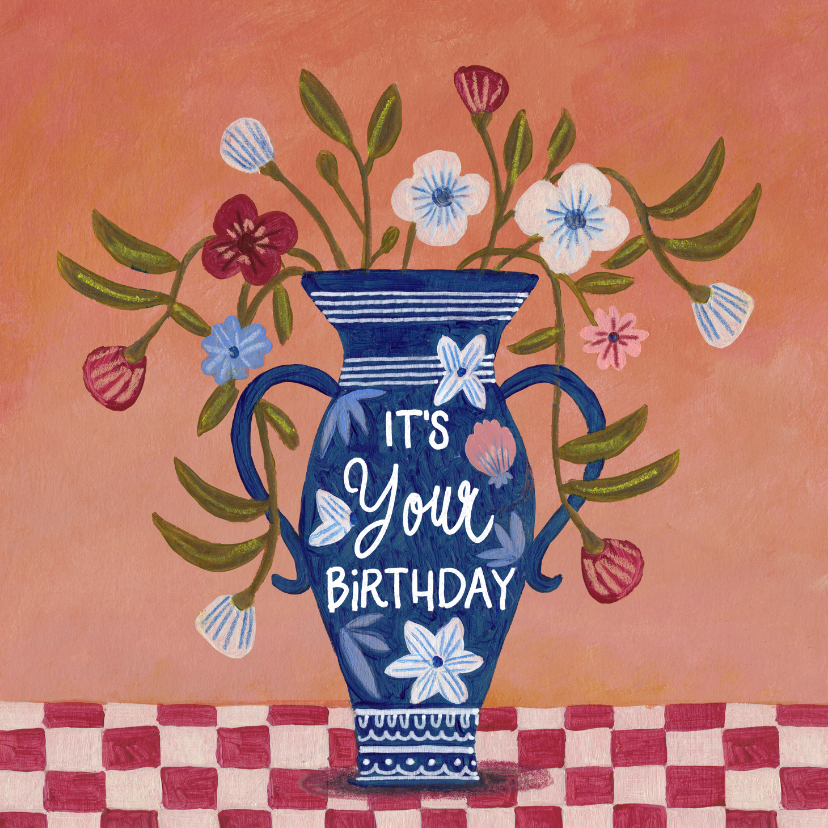Verjaardagskaarten - Verjaardagskaart vaas met bloemen stijlvol
