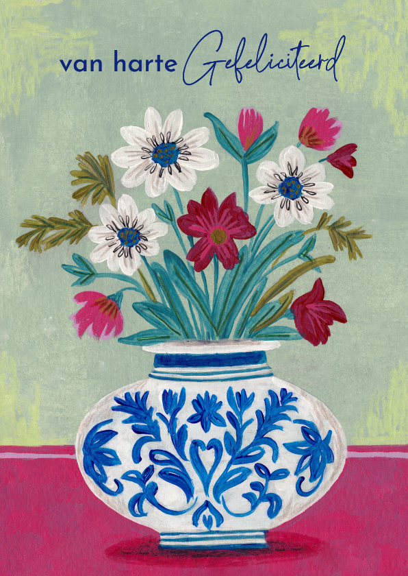 Verjaardagskaart vaas met boeket met bloemen - Verjaardagskaarten Verjaardagskaarten - Verjaardagskaart vaas met boeket met bloemen