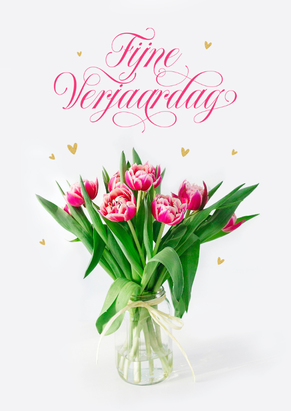 Verjaardagskaarten - Verjaardagskaart vaas tulpen bloemen stijlvol verjaardag