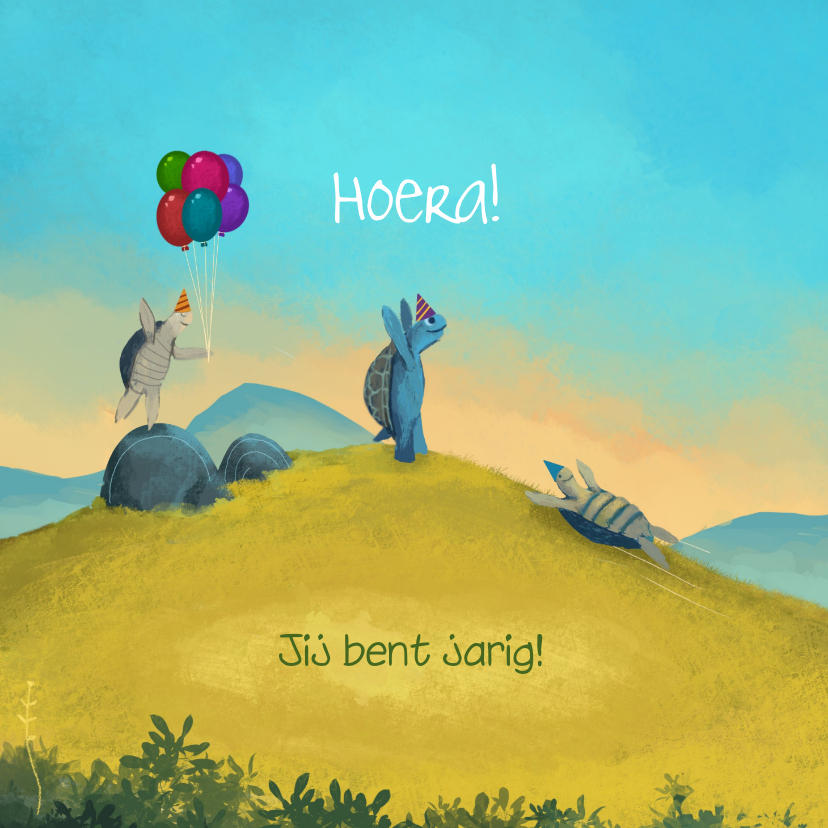 Verjaardagskaart van schildpadjes - Verjaardagskaarten Verjaardagskaarten - Verjaardagskaart van schildpadjes