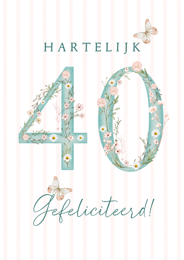 Verjaardagskaarten - Verjaardagskaart veertig met bloemen in pastel