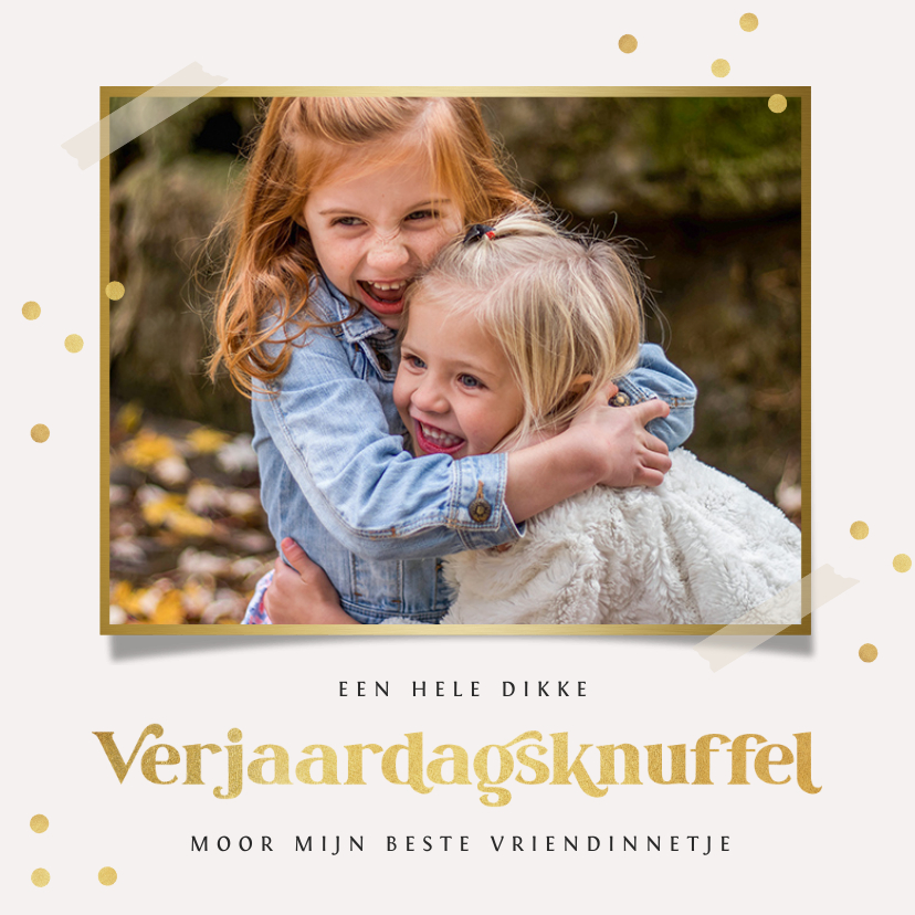 Verjaardagskaart verjaardagsknuffel goud confetti foto - Verjaardagskaarten Verjaardagskaarten - Verjaardagskaart verjaardagsknuffel goud confetti foto