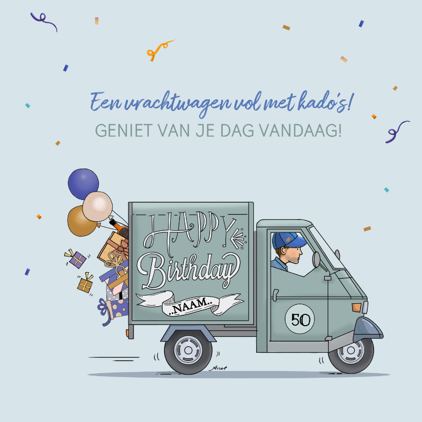 Verjaardagskaart Vespa Ape grijsgroen - Verjaardagskaarten Verjaardagskaarten - Verjaardagskaart Vespa Ape grijsgroen