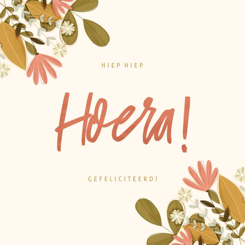 Verjaardagskaart vierkant Hoera met bloemen - Verjaardagskaarten Verjaardagskaarten - Verjaardagskaart vierkant Hoera met bloemen