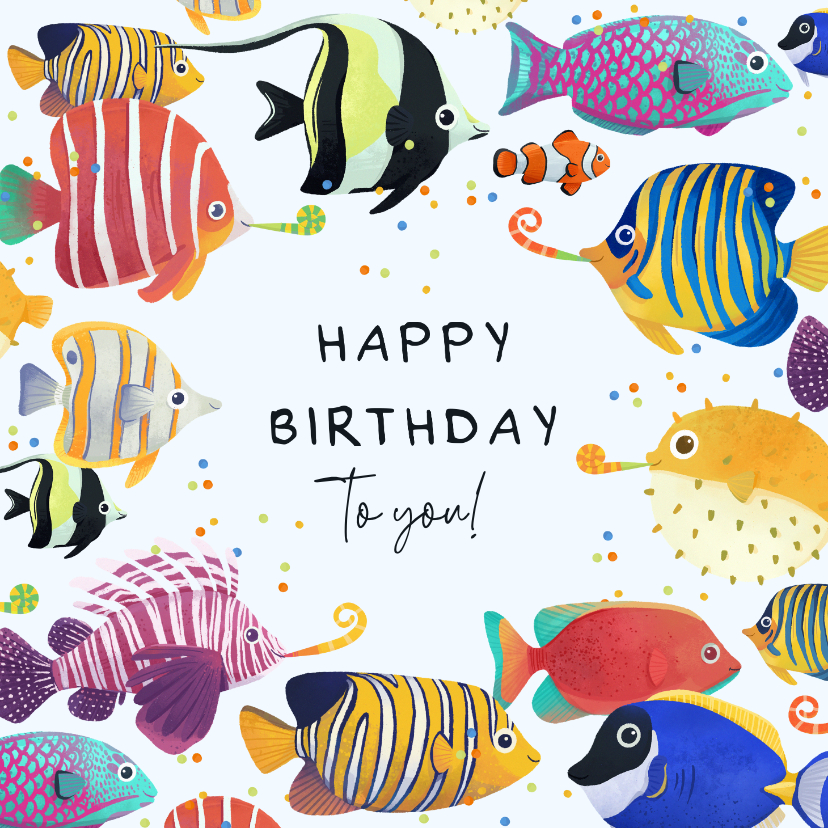 Verjaardagskaarten - Verjaardagskaart vissen birthday fishes kleurrijk confetti