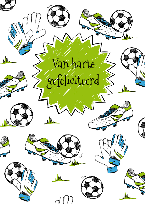 Verjaardagskaarten - Verjaardagskaart voetbal gras  