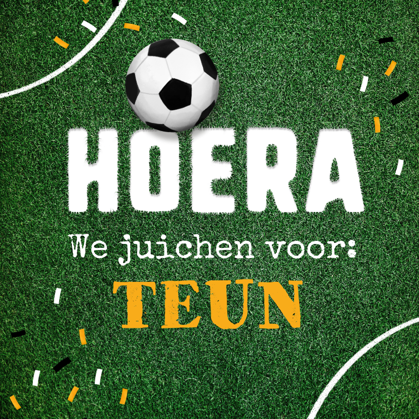 Verjaardagskaarten - Verjaardagskaart voetbal voetbalveld bal holland confetti