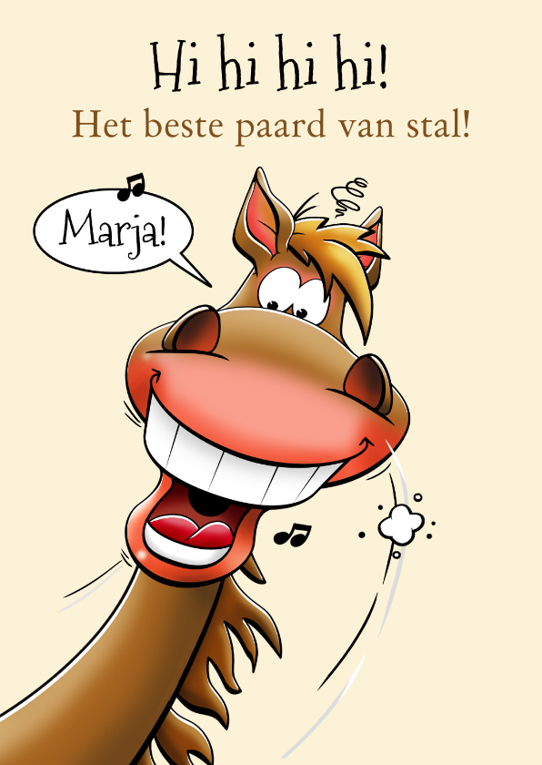 Verjaardagskaarten - Verjaardagskaart voor de paardenliefhebber een lachend paard