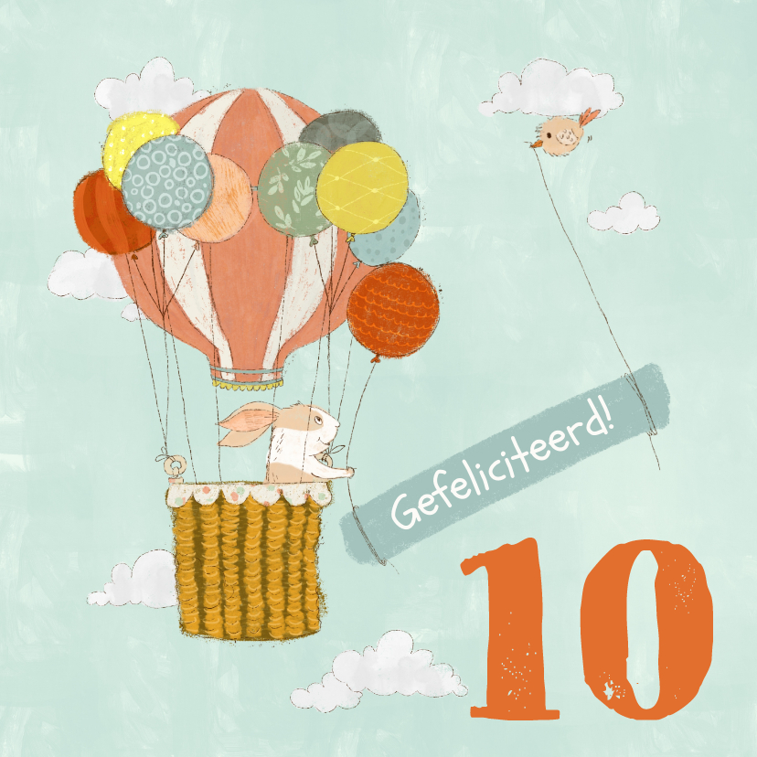 Verjaardagskaarten - Verjaardagskaart voor kind met luchtballon en konijn