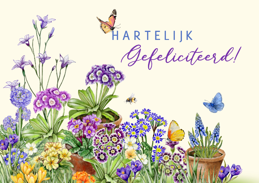 Verjaardagskaarten - Verjaardagskaart voorjaarsbloemen in de tuin