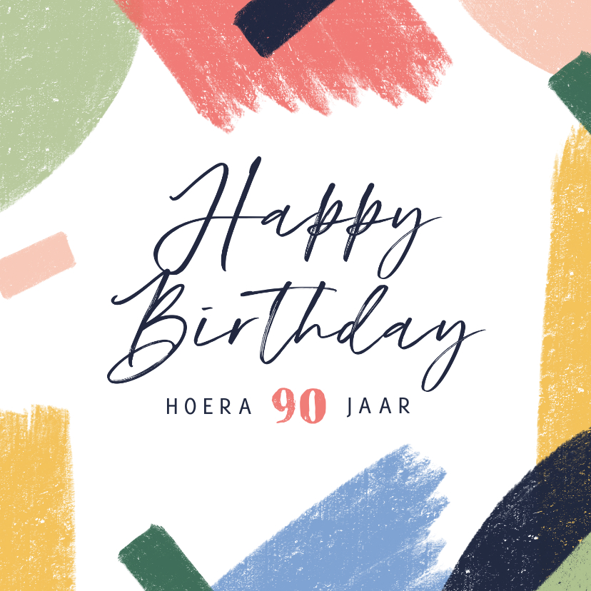 Verjaardagskaarten - Verjaardagskaart vrolijk kleuren abstract 90 jaar