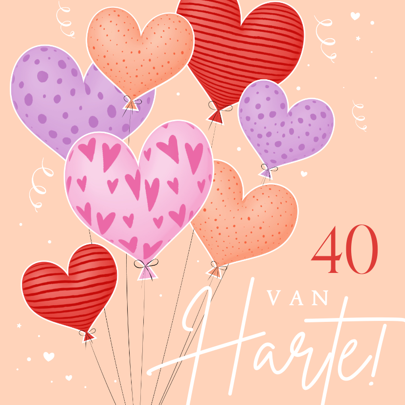 Verjaardagskaarten - Verjaardagskaart vrolijk leeftijd en 3d hartjes ballonnen