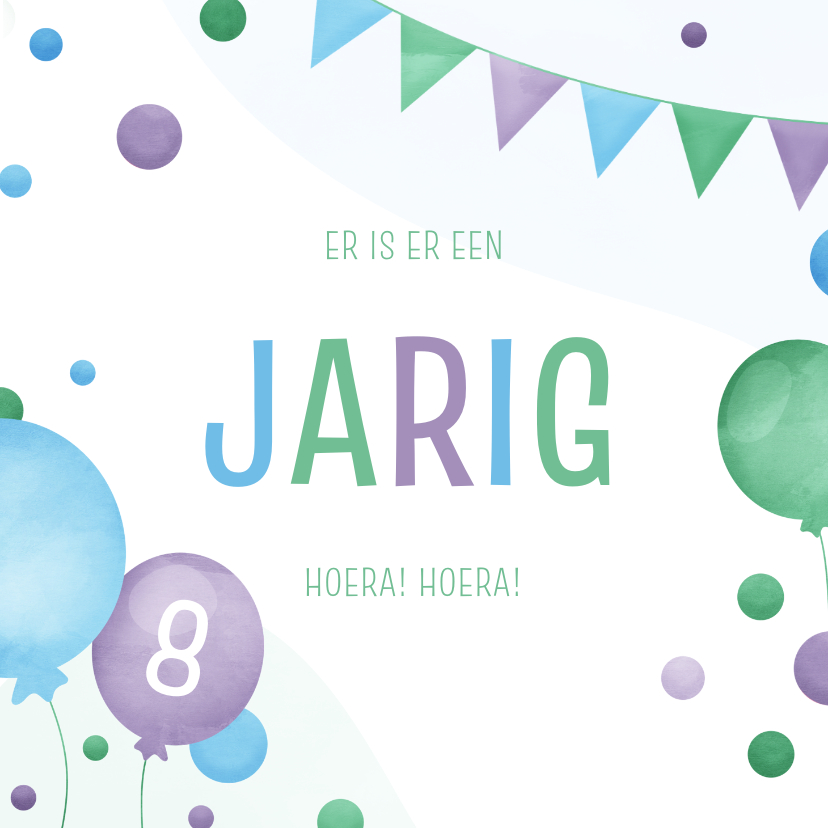 Verjaardagskaarten - Verjaardagskaart vrolijk met confetti slingers en ballonnen