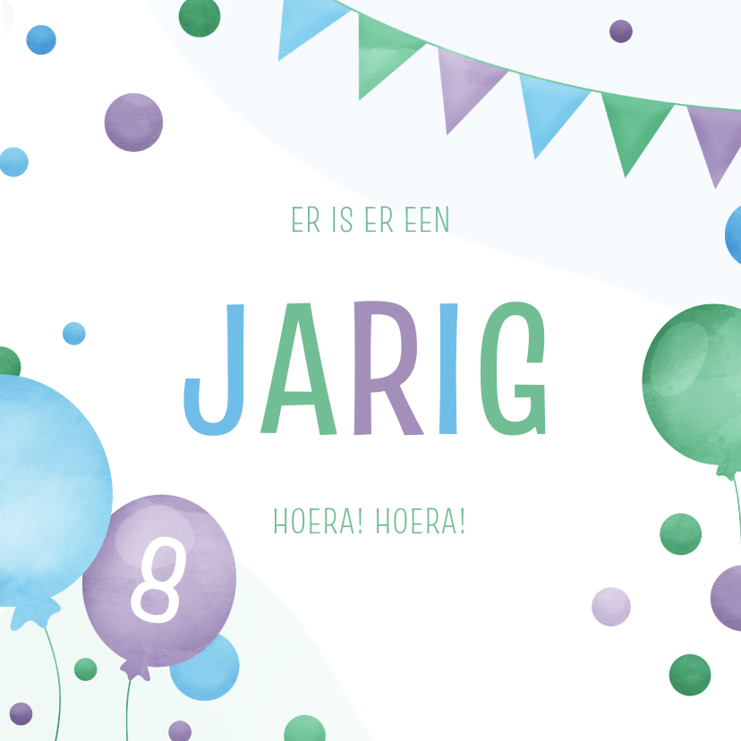 Verjaardagskaart vrolijk met confetti slingers en ballonnen - Verjaardagskaarten Verjaardagskaarten - Verjaardagskaart vrolijk met confetti slingers en ballonnen
