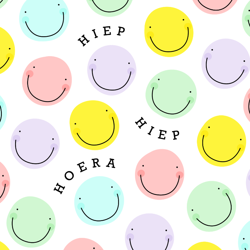 Verjaardagskaart vrolijk smiley patroon hiep hoera - Verjaardagskaarten Verjaardagskaarten - Verjaardagskaart vrolijk smiley patroon hiep hoera