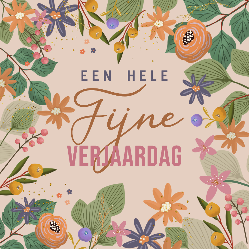Verjaardagskaart vrolijke bloemen en takjes - Verjaardagskaarten Verjaardagskaarten - Verjaardagskaart vrolijke bloemen en takjes