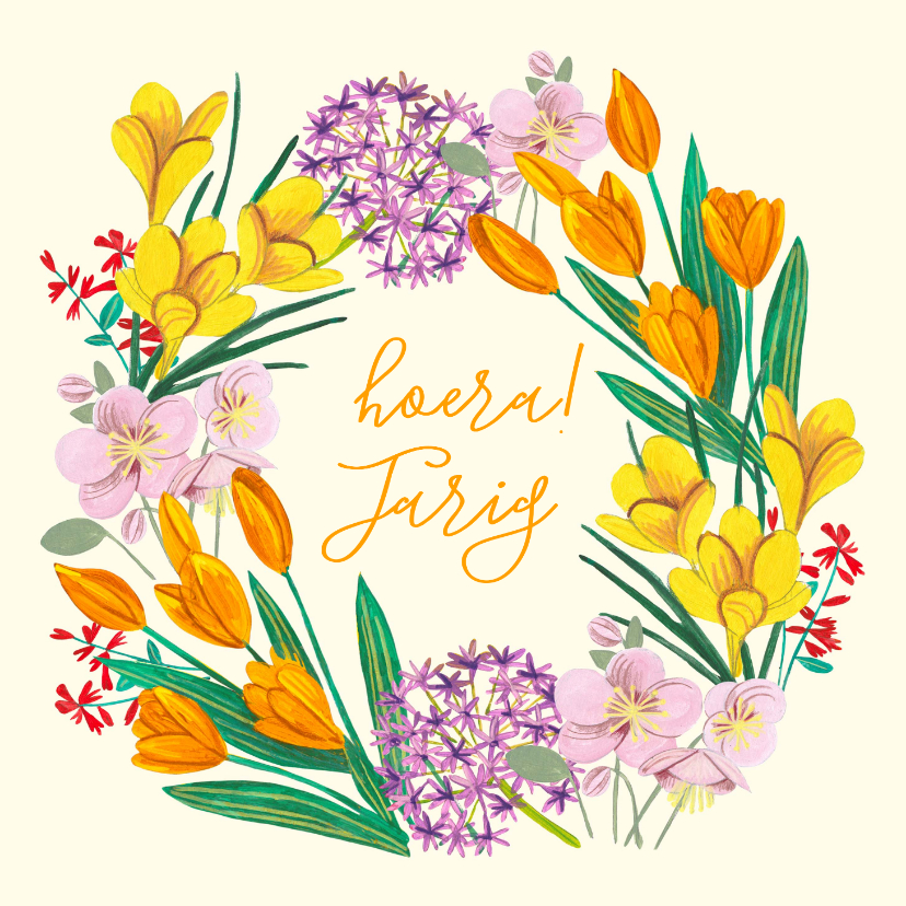 Verjaardagskaarten - Verjaardagskaart vrolijke lente bloemen
