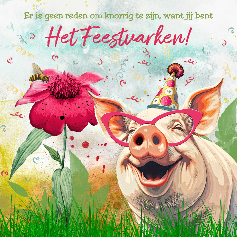 Verjaardagskaarten - Verjaardagskaart vrolijke verjaardag varken