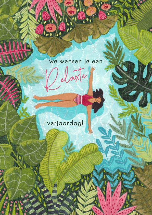 Verjaardagskaart vrouw drijft in tropische zee - Verjaardagskaarten Verjaardagskaarten - Verjaardagskaart vrouw drijft in tropische zee