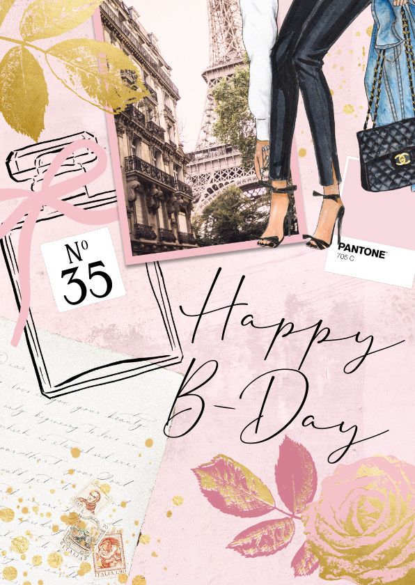 Verjaardagskaarten - Verjaardagskaart vrouw fashion parfum roze 