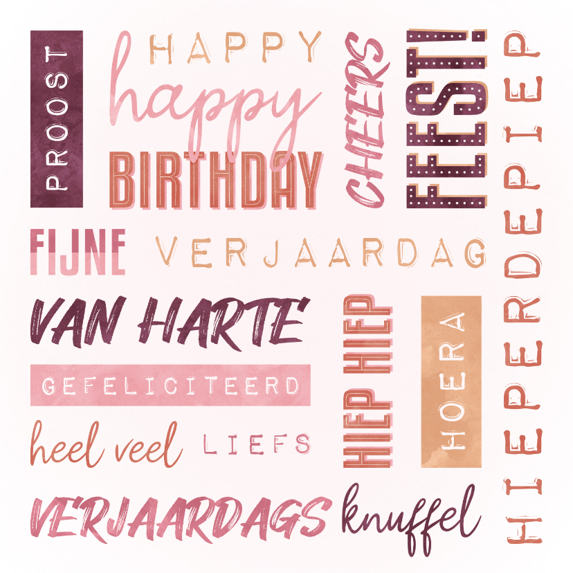 Verjaardagskaart Vrouw Handletter Woorden Kaartje2go