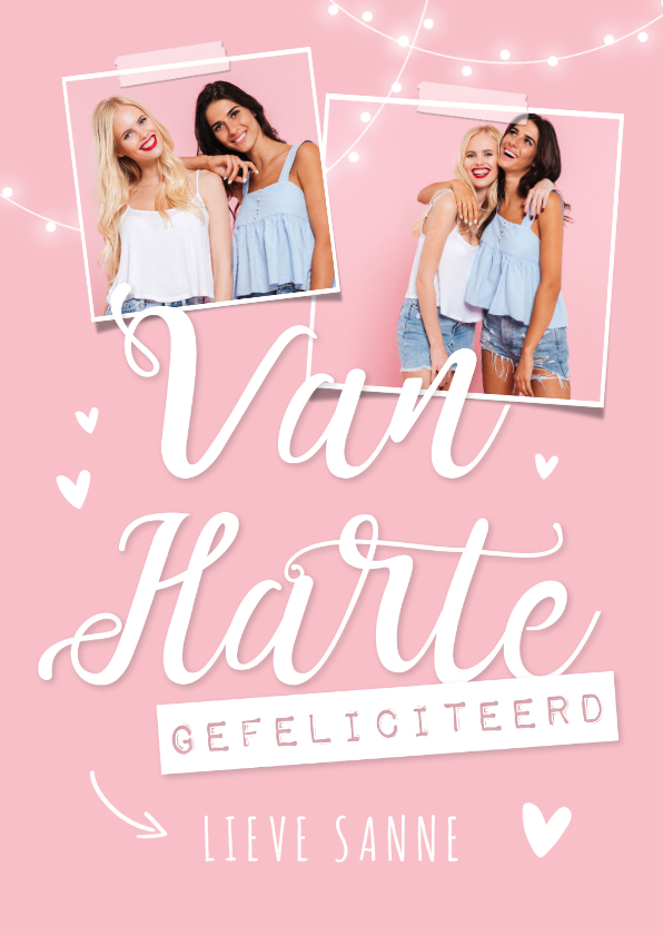 Verjaardagskaart vrouw meisje van harte foto's slinger - Verjaardagskaarten Verjaardagskaarten - Verjaardagskaart vrouw meisje van harte foto's slinger
