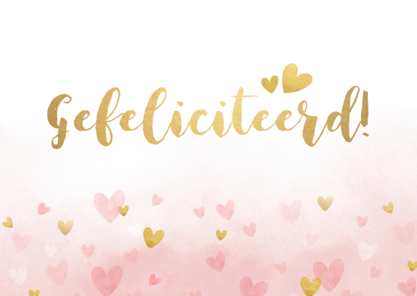 Verjaardagskaarten - Verjaardagskaart vrouw - roze waterverf met gouden hartjes