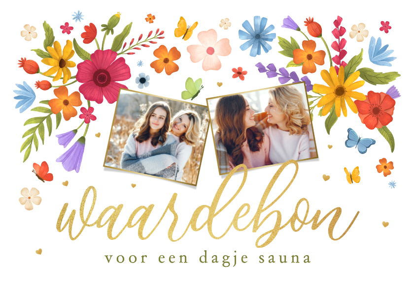 Verjaardagskaarten - Verjaardagskaart waardebon tegoedbon bloemen foto's hartjes