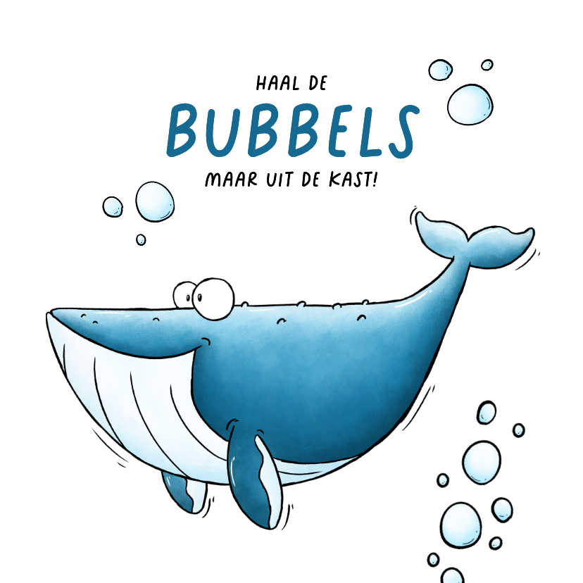 Verjaardagskaarten - Verjaardagskaart walvis 'Haal de bubbels maar uit de kast!'