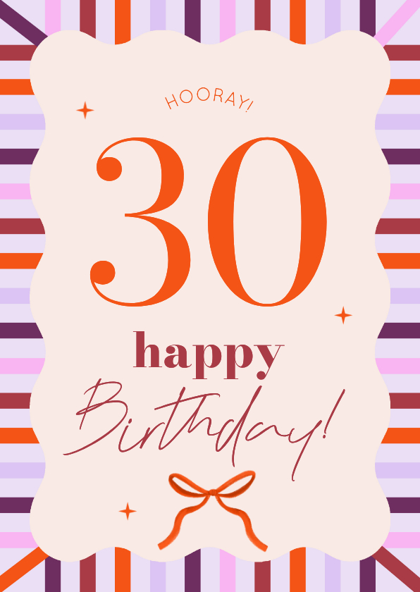 Verjaardagskaarten - Verjaardagskaart wave strepen lila happy birthday leeftijd