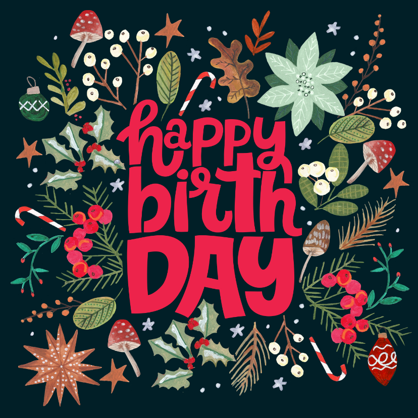 Verjaardagskaart winter bloemen december - Verjaardagskaarten Verjaardagskaarten - Verjaardagskaart winter bloemen december